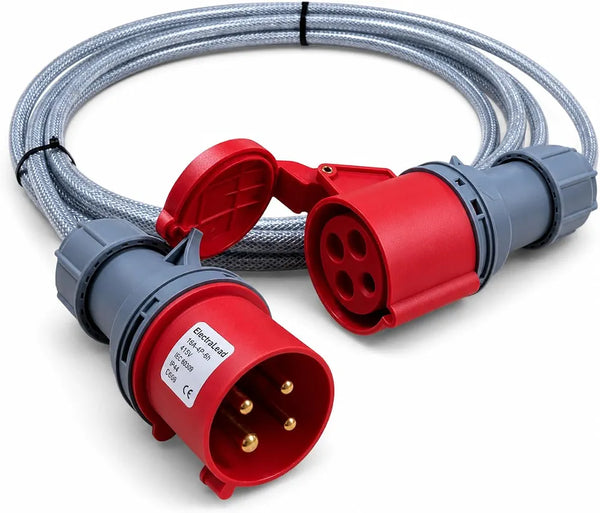 16A 4 Pin 415V 3m Red Industrial 3 Phase Extension Lead – 16 Amp, 4G2.5mm² SY Steel Wire Braided Cable, IP44, CE Marked IEC 60309 Components