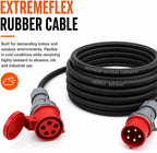 16A 5 Pin 415V 3m Red Industrial 3 Phase Extension Lead – 16 Amp, 5G2.5mm² H07RN-F Rubber Cable, IP44, CE Marked IEC 60309 Components 
