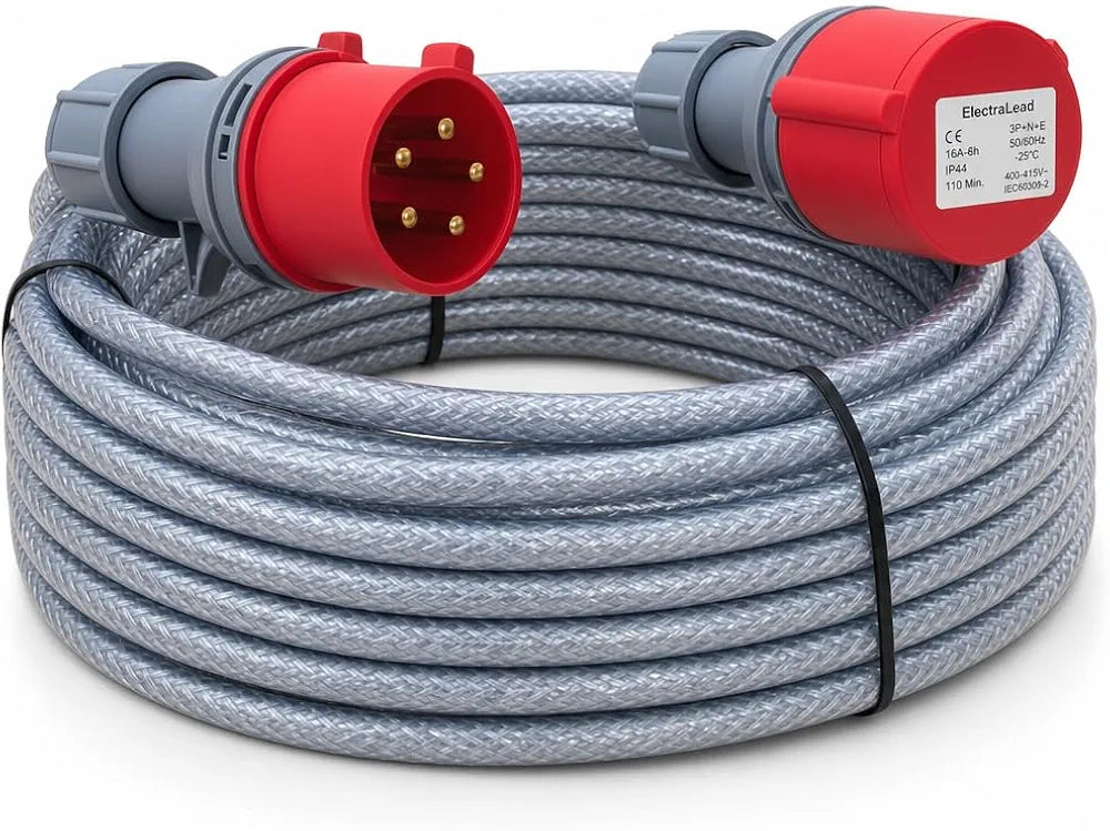 16 Amp 5 3m Pin 415V Three Phase Extension Lead - CE Red - 2.5mm² Heavy Duty Industrial Steel Armoured Cable 3 Phase 