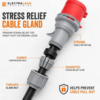 16A 4 Pin 415V 3m Red Industrial 3 Phase Extension Lead – 16 Amp, 4G2.5mm² SY Steel Wire Braided Cable, IP44, CE Marked IEC 60309 Components 