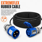 ElectraLead 16A 3 Pin 3m Industrial Extension Lead 230V Single Phase Blue IP44 IEC 60309 – CE Marked Connectors – 3G2.5mm² H07RN-F Rubber Cable – PAT Tested 