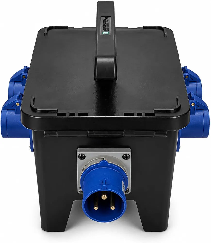 32A 3 Pin 230V Distribution Box, 4 x 16A 230V IP44 Industrial Site Power Box with Individual 16A MCB Protection & Main 32A 1 Pole MCB, IEC 60309 Portable Distribution Unit
