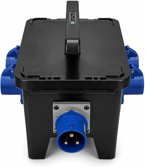 32A 3 Pin 230V Distribution Box, 4 x 16A 230V IP44 Industrial Site Power Box with Individual 16A MCB Protection & Main 32A 1 Pole MCB, IEC 60309 Portable Distribution Unit