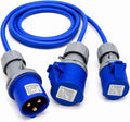 ElectraLead Blue 32A 3 Pin to 32A & 16A 3 Pin Splitter Lead – 1m Arctic Grade Cable – 230V IEC 60309 IP44 – CE Marked Industrial Connectors – Electrically Tested