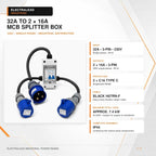 32A 3 Pin 230V MCB Distribution Box to 2x16A UK Sockets