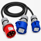 ElectraLead Red 32A 5 Pin to 32A & 16A 3 Pin Splitter Lead – 1m H07RN-F Rubber Cable – 415V Three Phase to 230V Single Phase – CE Marked IEC 60309 Connectors – Electrically Tested