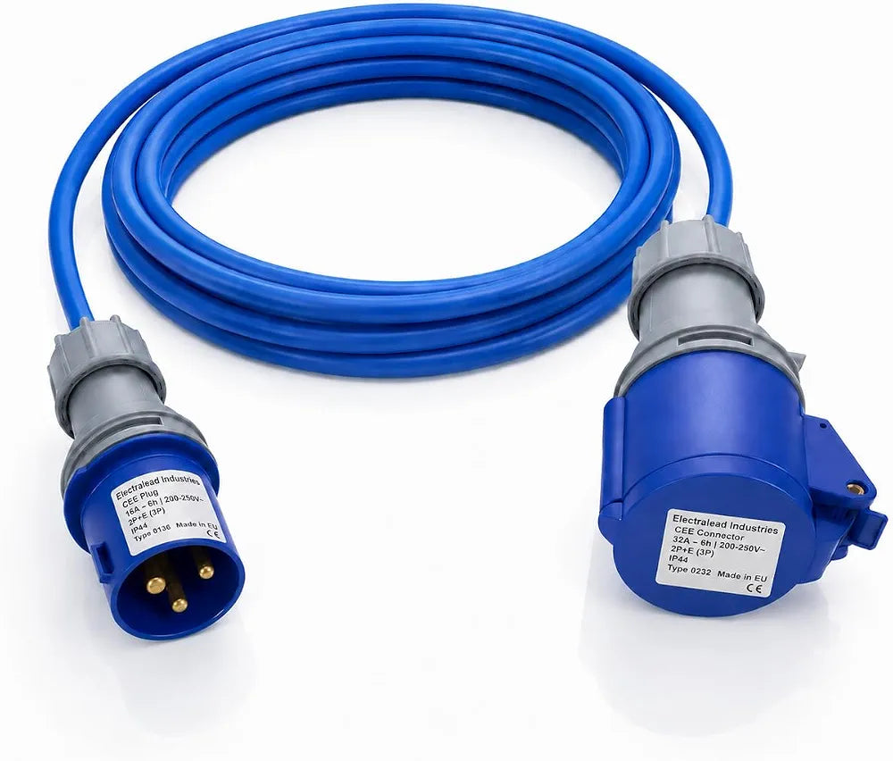 16A 3 Pin Plug to 32A 3 Pin Socket Adaptor Lead – 1m 4mm² Arctic Cable, 230V Industrial Power Converter, CE Marked Industrial Connectors, IP44 Caravan & Generator Hook-Up 1 METRE