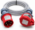 32A 5 Pin to 32A 4 Pin 415V 1M 3 Phase Industrial Adaptor Lead – 3P+N+E to 3P+E, SY Steel Wire Braided Cable, CE Marked IEC 60309 Connectors, IP44, 