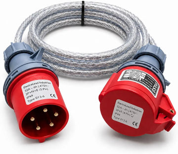 32A 5 Pin to 32A 4 Pin 415V 1M 3 Phase Industrial Adaptor Lead – 3P+N+E to 3P+E, SY Steel Wire Braided Cable, CE Marked IEC 60309 Connectors, IP44,