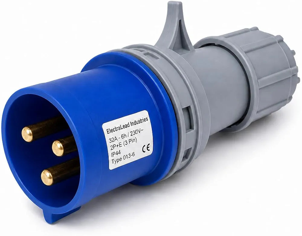 32A 3 Pin 240V 3m Blue Industrial Single Phase Extension Lead – 32 Amp, 3G4mm² Arctic Grade Cable, IP44, CE Marked IEC 60309 2P+E Components 
