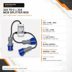 32A 3 Pin 230V MCB Distribution Box to 2x32A UK Sockets