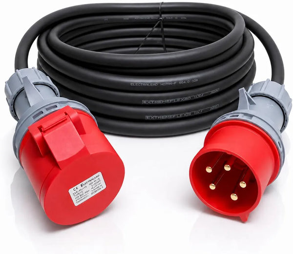 3 Phase Extension Lead - 32A 5-Pin 3m 415V IP44 H07RN-F Heavy Duty Rubber Cable - PAT tested 3 Metre