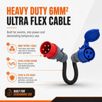 32A 5 Pin to 32A 3 Pin Adaptor Lead – 415V Red Three Phase Plug to 230V Blue CEE Socket, 60cm 6mm² H07RN-F Ultra Flexible Cable, Heavy Duty Industrial Fly Lead for EV Chargers, Events, Site Power