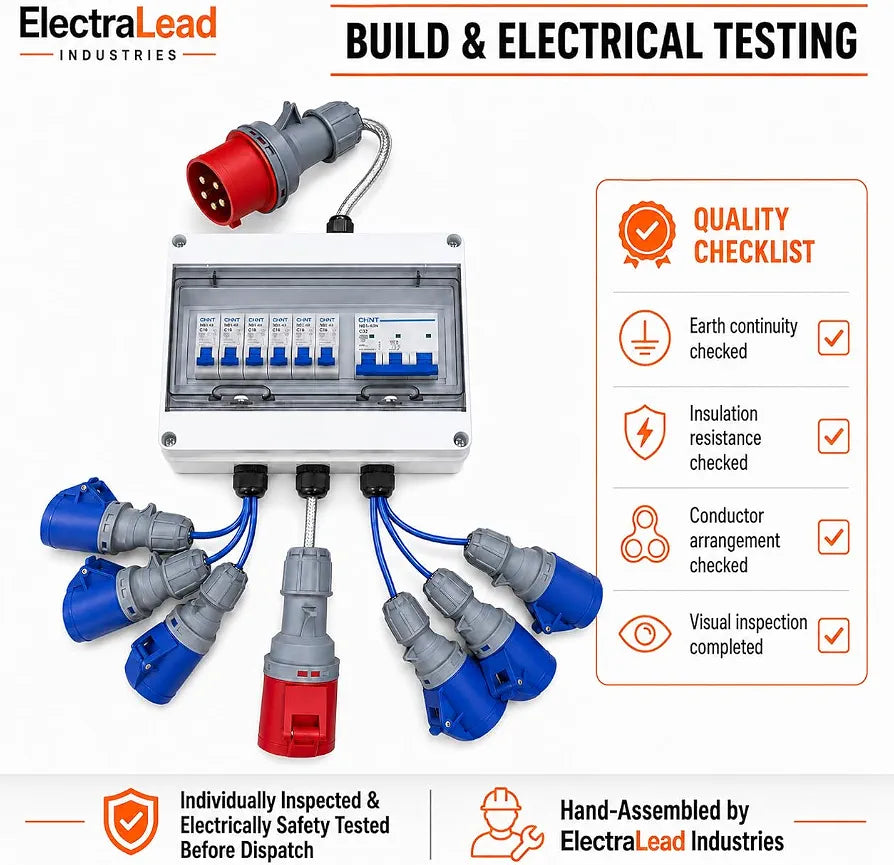 ElectraLead 32A 5-Pin 415V MCB Box, 32A Outlet and 6 x 16A Sockets