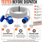 ElectraLead 16A 3 Pin Industrial Single Phase Extension Lead m – 230V Blue CEE Cable – 3x2.5mm² SY Steel Wire Braided Cable – CE Marked Industrial Connectors – IP44 IEC 60309 – PAT Tested 