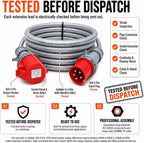 32A 5 Pin 415V 3m Red Industrial 3 Phase Extension Lead – 32 Amp, 5G6mm² SY Steel Wire Braided Cable, IP44, CE Marked IEC 60309 Components 