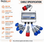 ElectraLead 32A 5-Pin 415V MCB Box, 32A Outlet and 6 x 16A Sockets