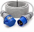 32A 3 Pin 230V 3m Blue Industrial Single Phase Extension Lead – 32 Amp, 3G4mm² SY Steel Wire Braided Cable, IP44, CE Marked IEC 60309 2P+E Components 