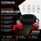 16A 5 Pin 415V 3m Red Industrial 3 Phase Extension Lead – 16 Amp, 5G2.5mm² H07RN-F Rubber Cable, IP44, CE Marked IEC 60309 Components 
