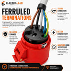 ElectraLead Red 32A 5 Pin to 2 x Blue 32A 3 Pin Splitter Lead – 0.6m SY Steel Wire Braided Cable – 415V Three Phase to 230V Single Phase – CE Marked IEC 60309 Connectors