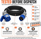 32A 3 Pin 230V 3m Blue Industrial Single Phase Extension Lead – 32 Amp, 3G6mm² H07RN-F Rubber Cable, IP44, CE Marked IEC 60309 2P+E Components 