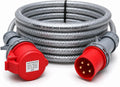 32A 5 Pin 415V 3m Red Industrial 3 Phase Extension Lead – 32 Amp, 5G6mm² SY Steel Wire Braided Cable, IP44, CE Marked IEC 60309 Components 