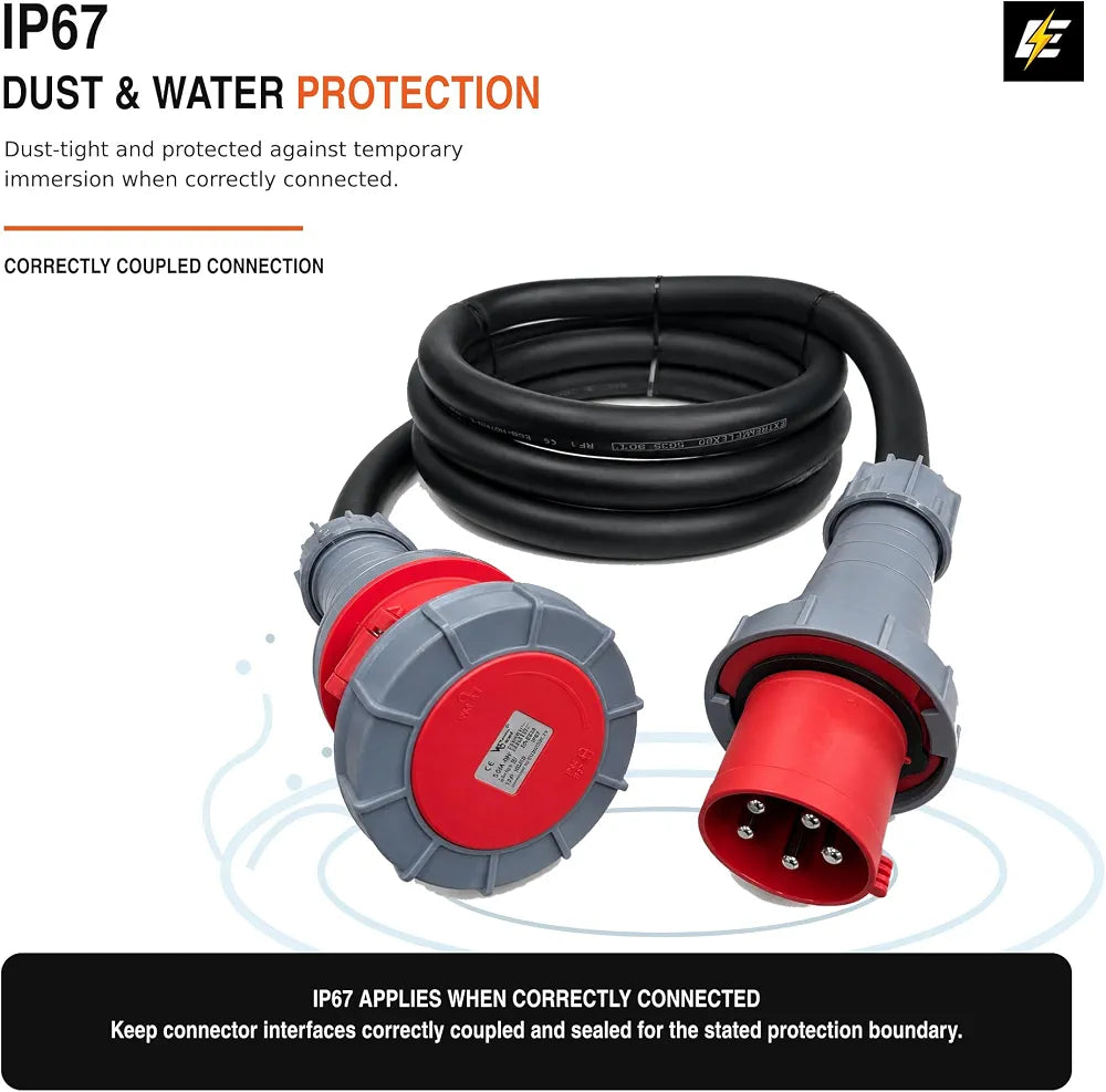5 Metre 125A 5-Pin 415V IP67 3-Phase Extension Lead