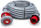 3 Phase Extension Lead - 63A 5 Pin 3m 415V IP67 SY Steel Wire Braided Cable - Red CE Marked Industrial Connector - PAT Tested 