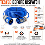 32A 3 Pin 240V 3m Blue Industrial Single Phase Extension Lead – 32 Amp, 3G4mm² Arctic Grade Cable, IP44, CE Marked IEC 60309 2P+E Components 