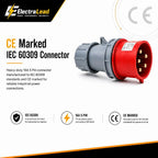 16A 5 Pin 415V 3m Red Industrial 3 Phase Extension Lead – 16 Amp, 5G2.5mm² H07RN-F Rubber Cable, IP44, CE Marked IEC 60309 Components 