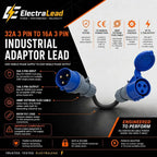 32A 3 Pin to 16A 3 Pin Adaptor Lead – 230V Blue Single Phase Plug to 16A Blue CEE Socket, 60cm 4mm² H07RN-F Extreme Flexible Cable, Heavy Duty Industrial Fly Lead for Events, Site Power & EV Chargers