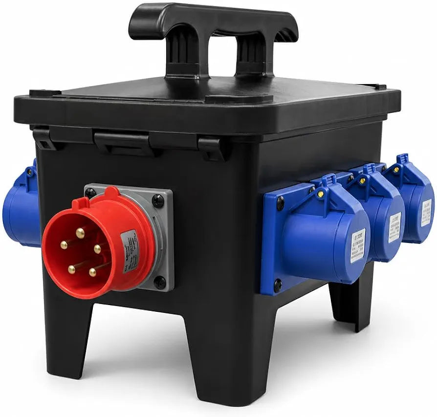 32A 5 Pin 415V Distribution Box, 6 x 16A 230V IP44 Industrial Site Power Box with Individual 16A MCB Protection & Main 32A 3 Pole MCB, IEC 60309 Portable Distribution Unit