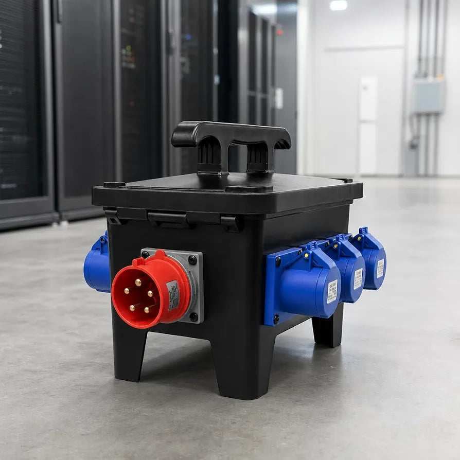32A 5 Pin 415V Distribution Box, 6 x 16A 230V IP44 Industrial Site Power Box with Individual 16A MCB Protection & Main 32A 3 Pole MCB, IEC 60309 Portable Distribution Unit