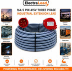 16 Amp 5 3m Pin 415V Three Phase Extension Lead - CE Red - 2.5mm² Heavy Duty Industrial Steel Armoured Cable 3 Phase 