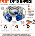 32A 3 Pin 230V 3m Blue Industrial Single Phase Extension Lead – 32 Amp, 3G4mm² SY Steel Wire Braided Cable, IP44, CE Marked IEC 60309 2P+E Components 