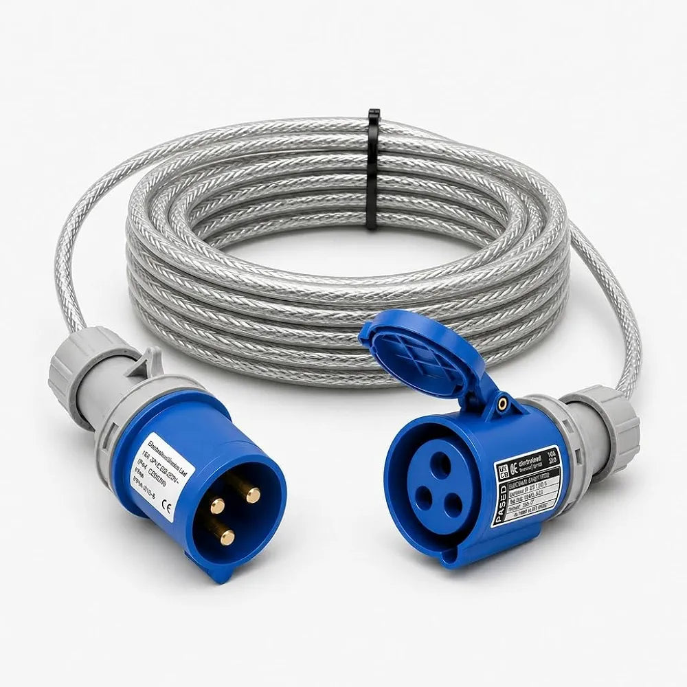 ElectraLead 16A 3 Pin Industrial Single Phase Extension Lead m – 230V Blue CEE Cable – 3x2.5mm² SY Steel Wire Braided Cable – CE Marked Industrial Connectors – IP44 IEC 60309 – PAT Tested 