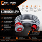 3 Phase Extension Lead - 63A 5 Pin 3m 415V IP67 SY Steel Wire Braided Cable - Red CE Marked Industrial Connector - PAT Tested 