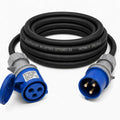 32A 3 Pin 230V 3m Blue Industrial Single Phase Extension Lead – 32 Amp, 3G6mm² H07RN-F Rubber Cable, IP44, CE Marked IEC 60309 2P+E Components 