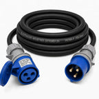32A 3 Pin 230V 3m Blue Industrial Single Phase Extension Lead – 32 Amp, 3G6mm² H07RN-F Rubber Cable, IP44, CE Marked IEC 60309 2P+E Components 