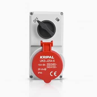 415V 5-pin IP44 interlock switched socket, 16A version shown