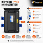 32A 3 Pin 230V Distribution Box, 4 x 16A 230V IP44 Industrial Site Power Box with Individual 16A MCB Protection & Main 32A 1 Pole MCB, IEC 60309 Portable Distribution Unit