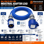16A 3 Pin Plug to 32A 3 Pin Socket Adaptor Lead – 1m 4mm² Arctic Cable, 230V Industrial Power Converter, CE Marked Industrial Connectors, IP44 Caravan & Generator Hook-Up 1 METRE