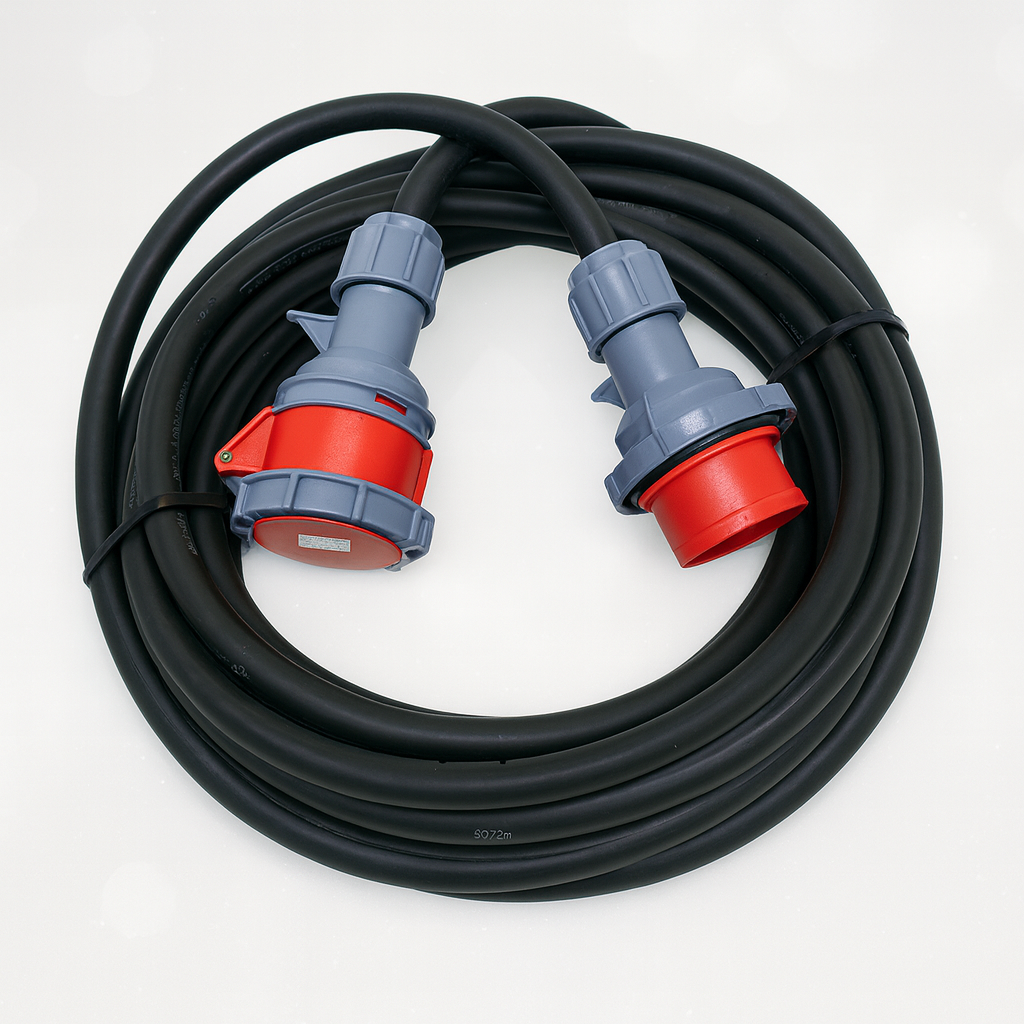H07RN-F three-phase extension lead, 16A–125A, 5-pin, 400V, IP67 connectors