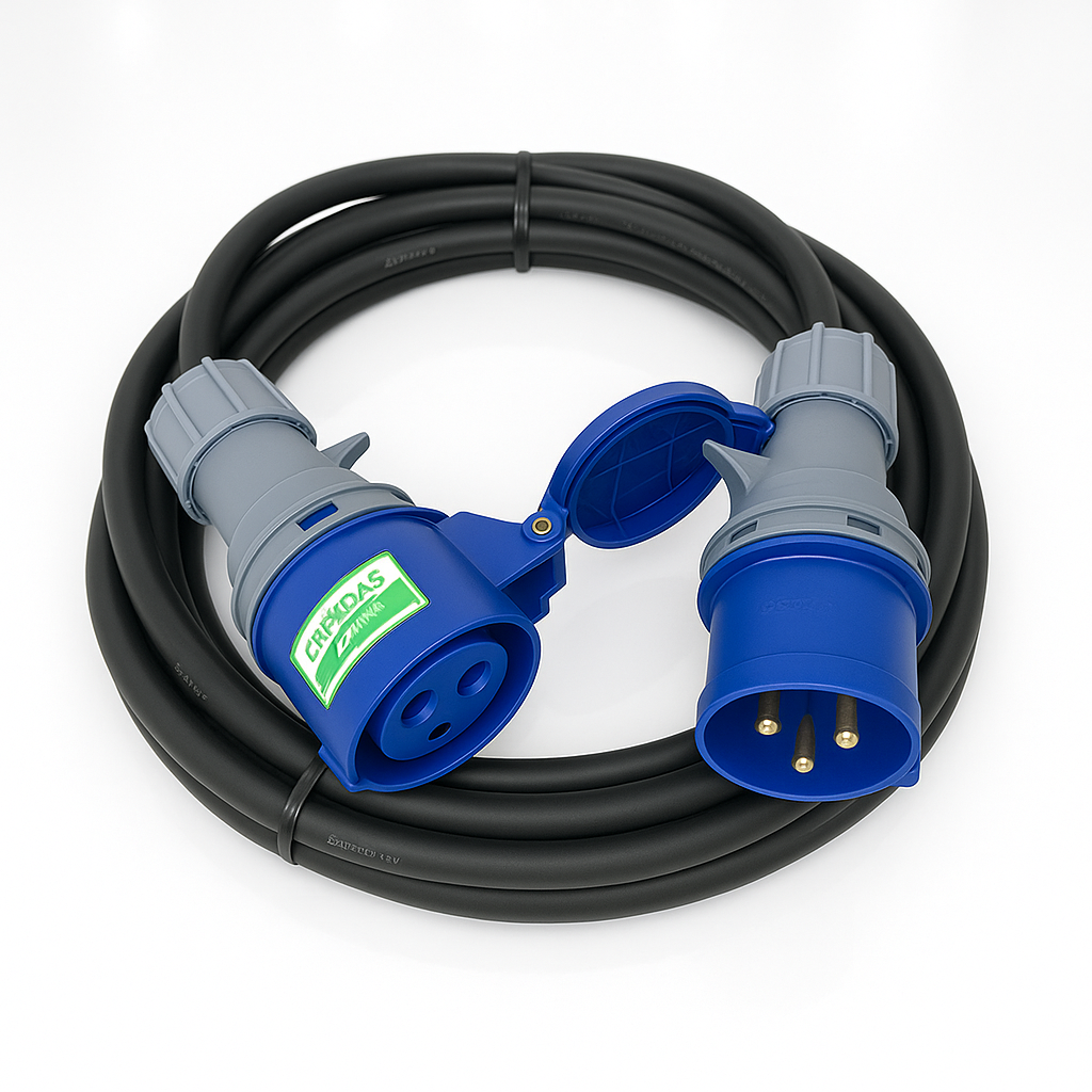 H07RN-F single-phase extension lead, 16A–63A, 3-pin, 230V