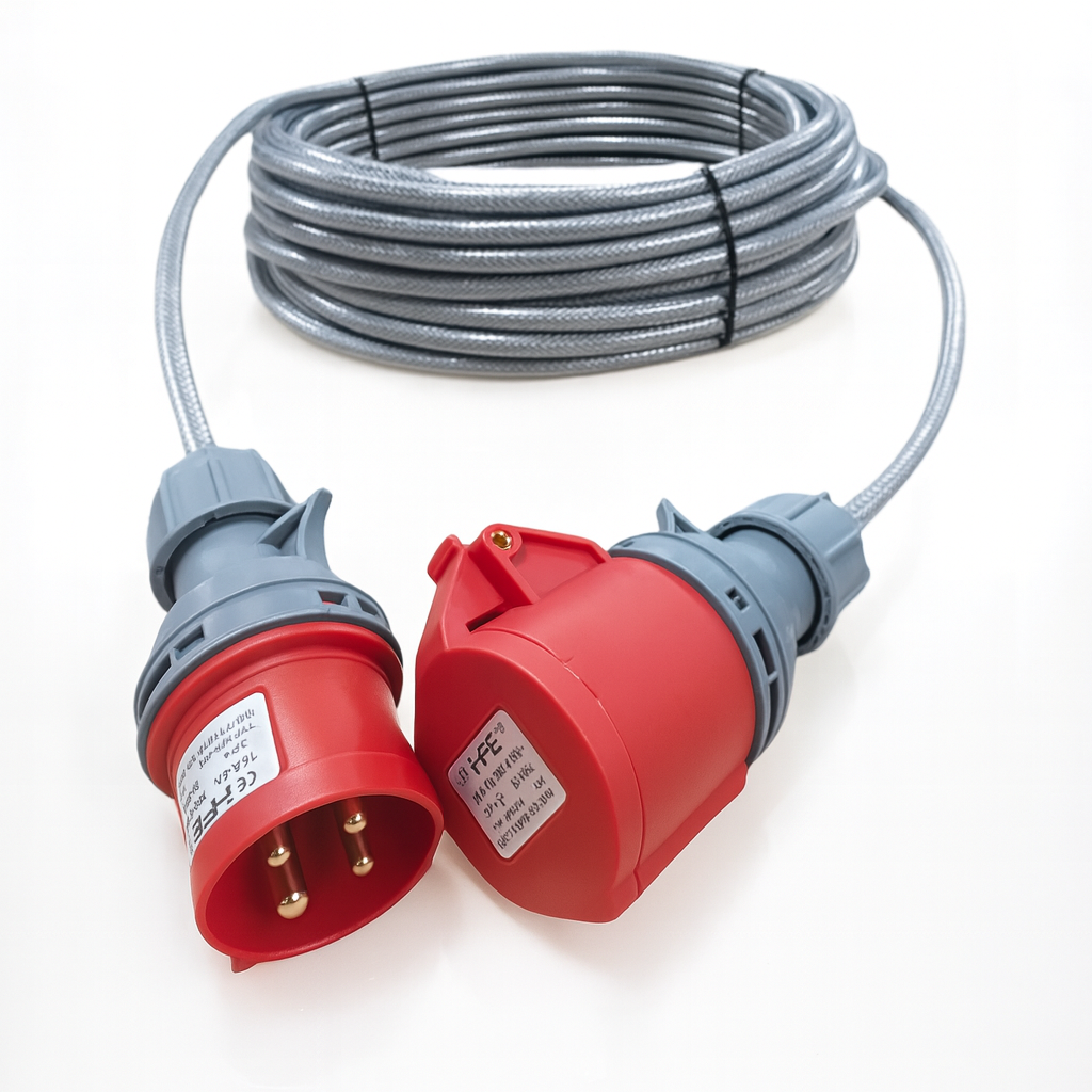 SY braided three-phase extension lead, 16A–32A, 4-pin, 400V